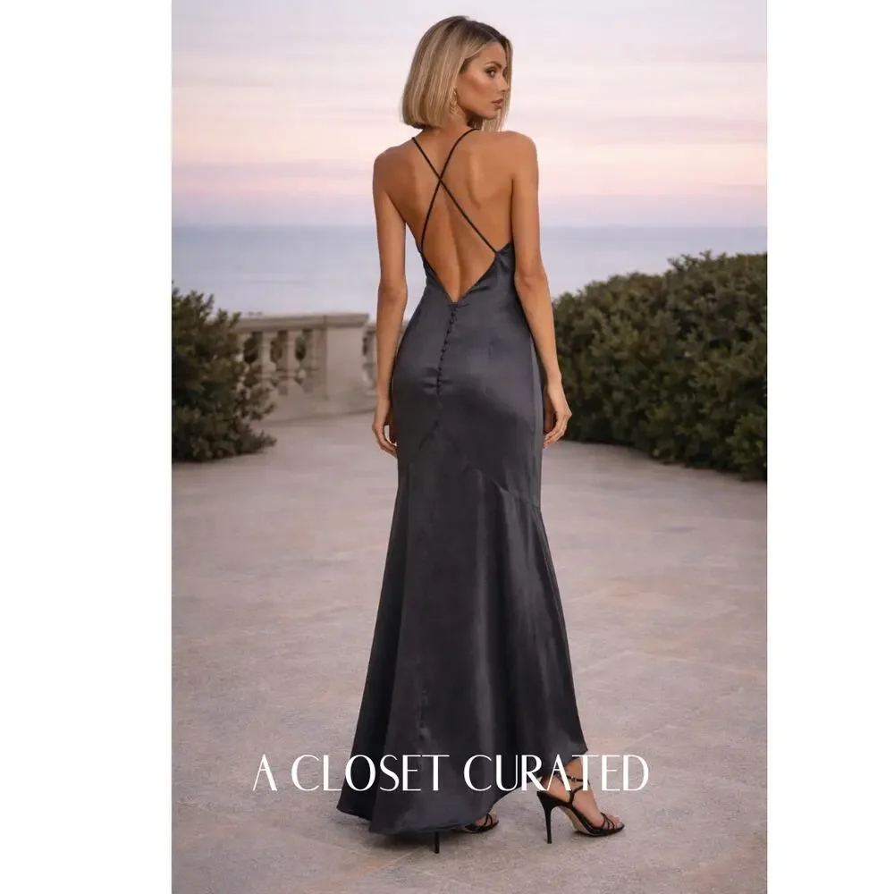 Elliatt Aisle Satin Slip Maxi Dress XL Black NWT - Picture 3 of 9